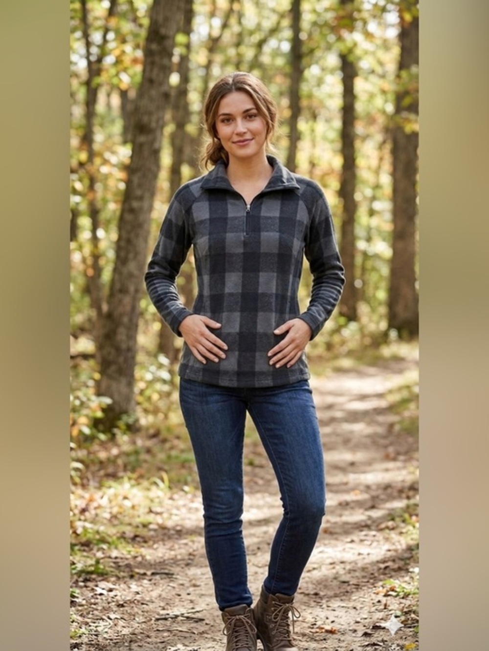 Columbia Women’s Small Classic Fit 1/4 Zip Plaid Polar Fleece Pullover Jacket M